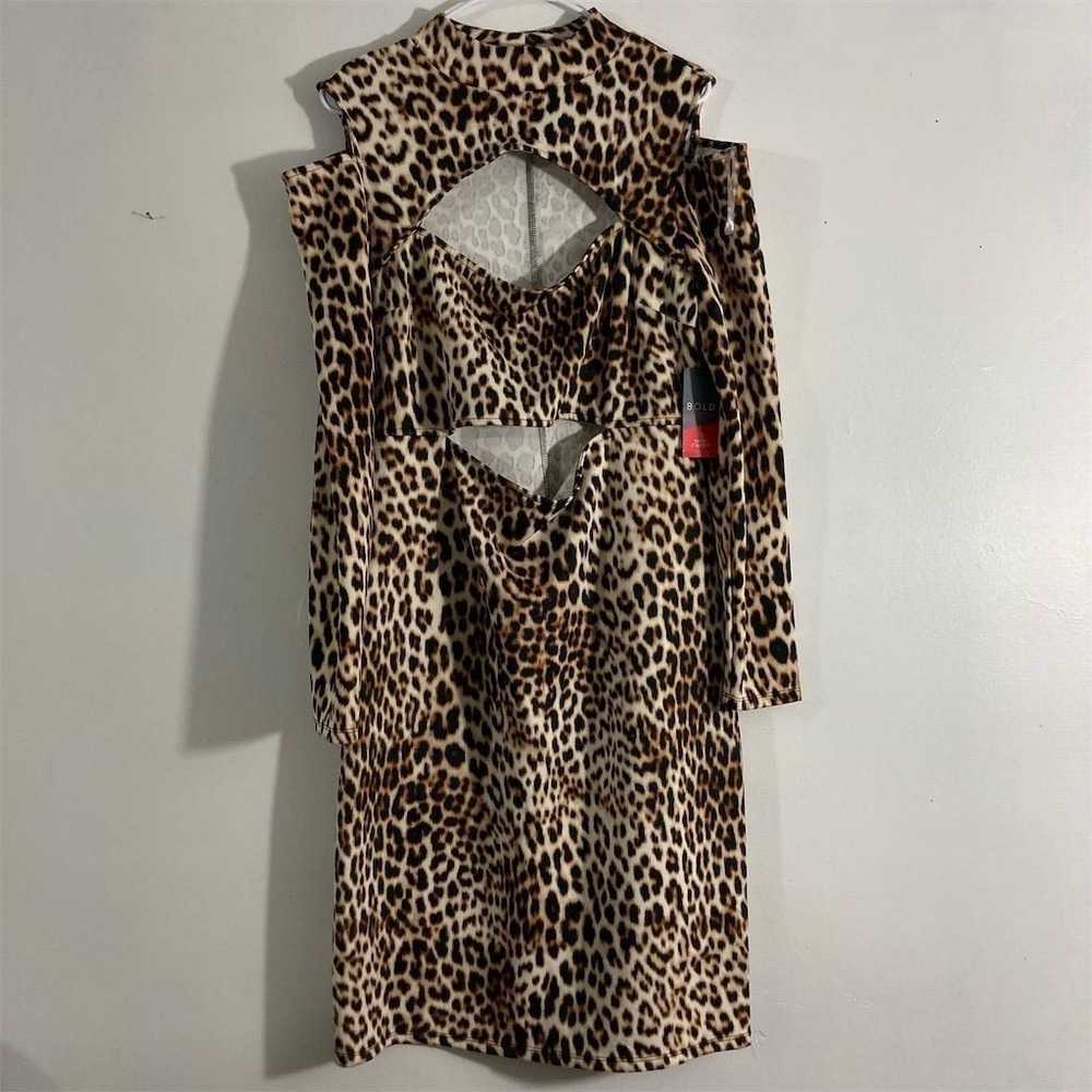 Bold Elements Leopard Print Cutout Dress XL Asymmetric Long Sleeve - Picture 9 of 10